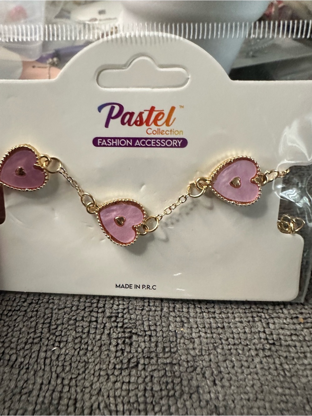 Pink Heart Bracelet with Gold Chain
